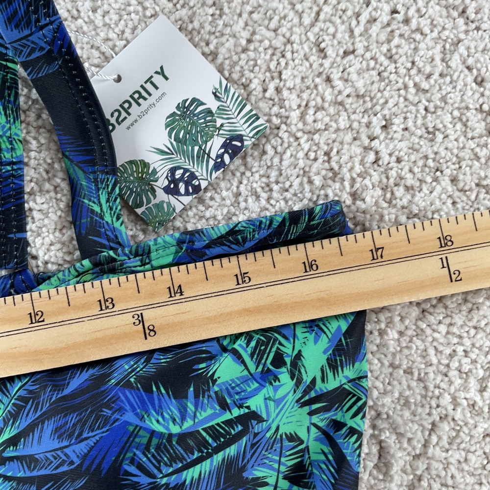 B2PRITY Womens Tropical Print Bikini Set High Waisted Boy Shorts Black LG NWT - Picture 5 of 9